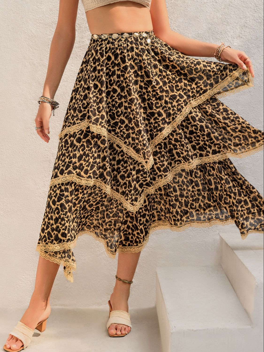 Lace Detail Layered Printed Skirt - The Goddess Galleries