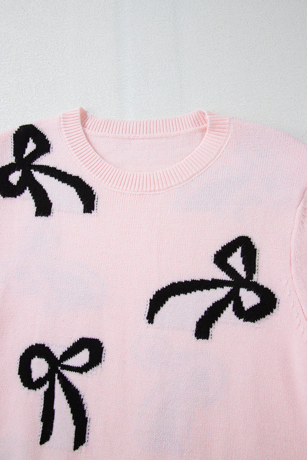 Bow Pattern Round Neck Loose Fit Sweater - The Goddess Galleries