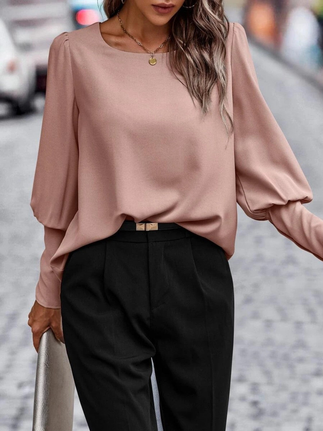 Round Neck Lantern Sleeve Blouse - The Goddess Galleries