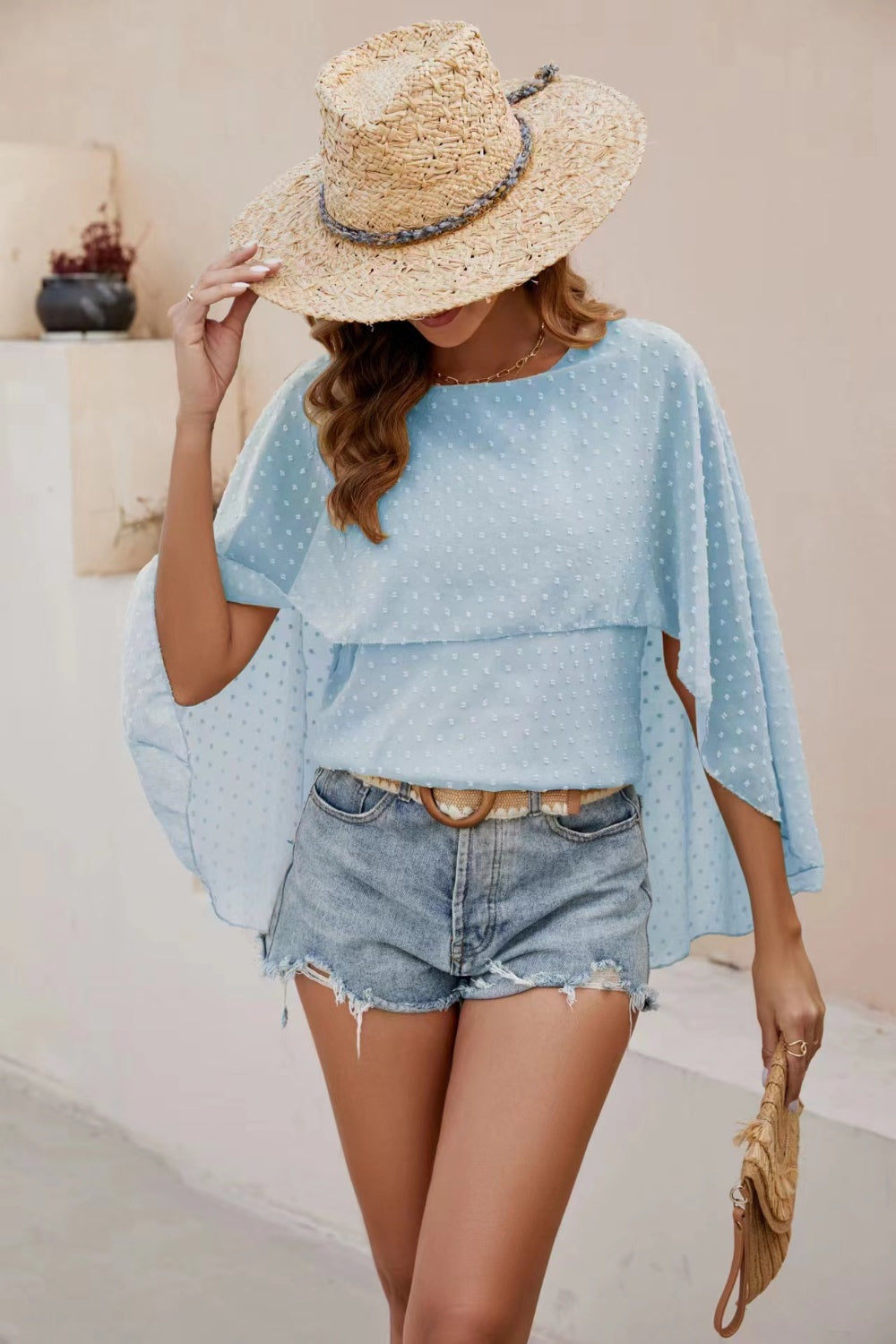Swiss Dot Round Neck Blouse - The Goddess Galleries