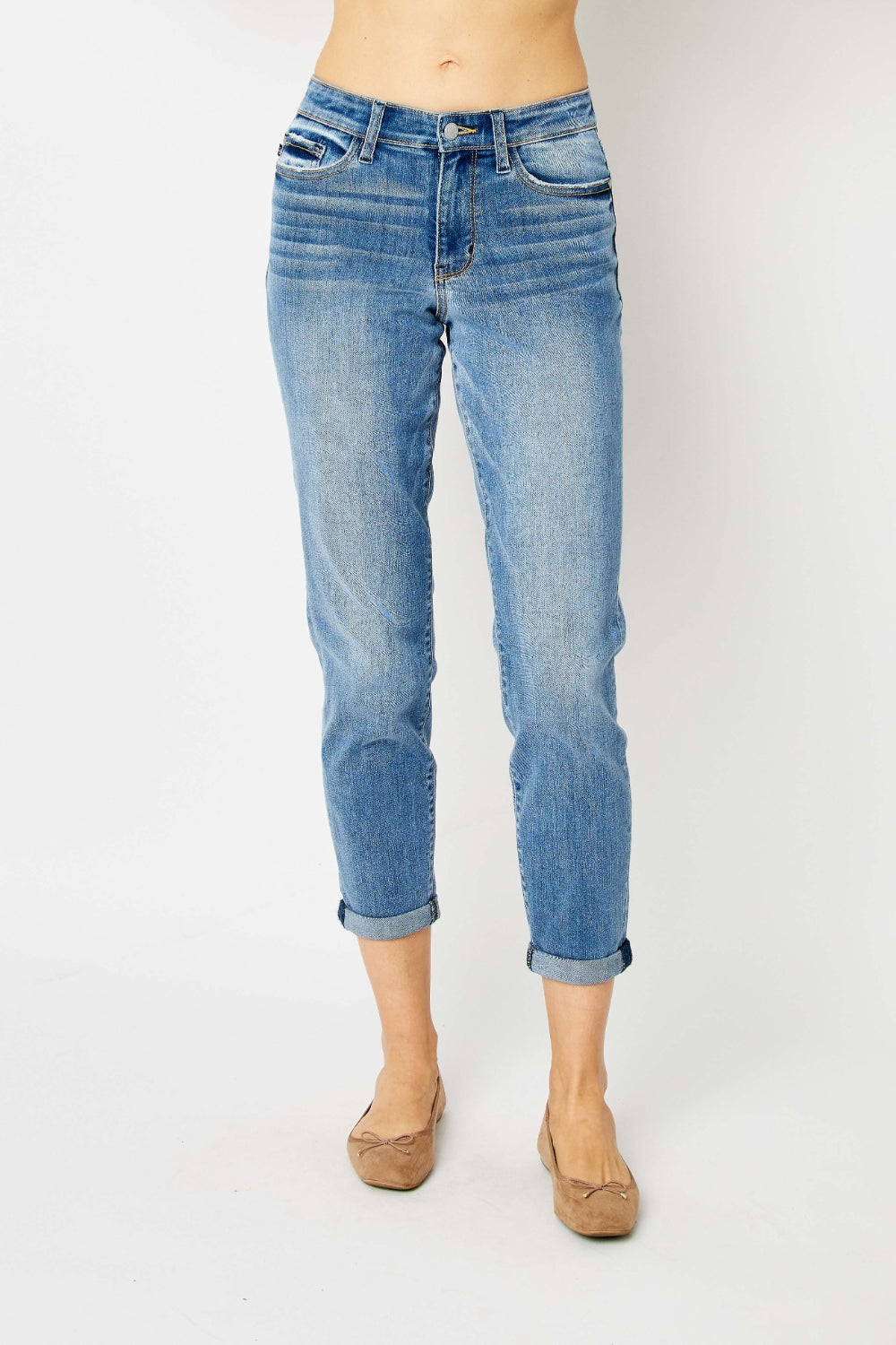Judy Blue Full Size Cuffed Hem Slim Jeans - The Goddess Galleries