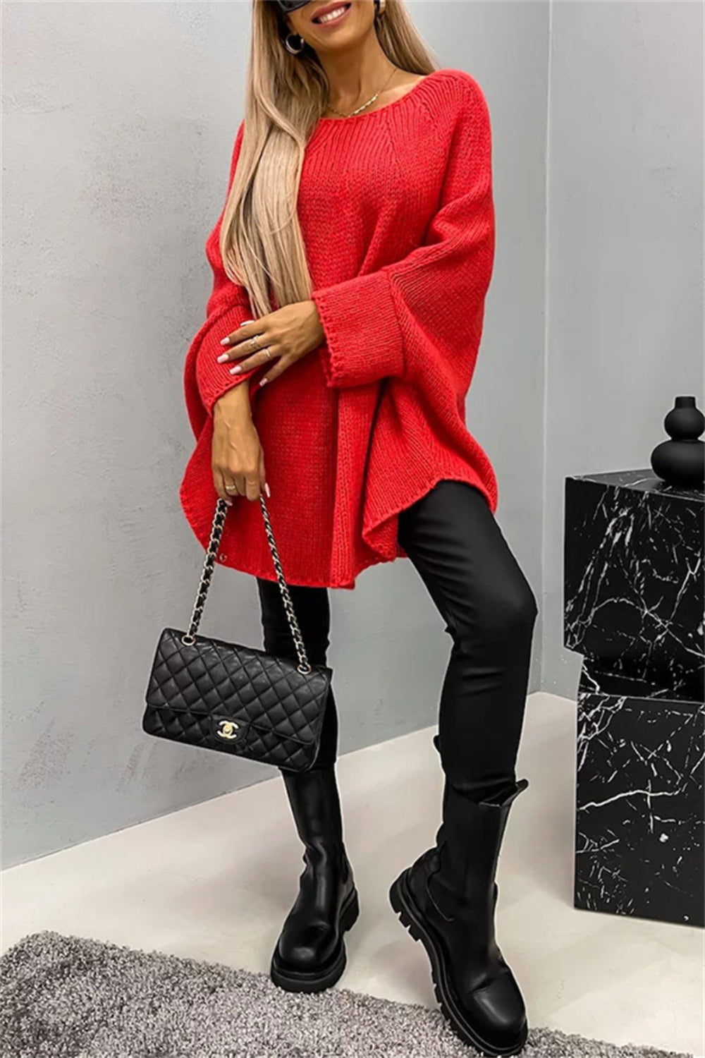 Round Neck Batwing Sleeve Sweater - The Goddess Galleries