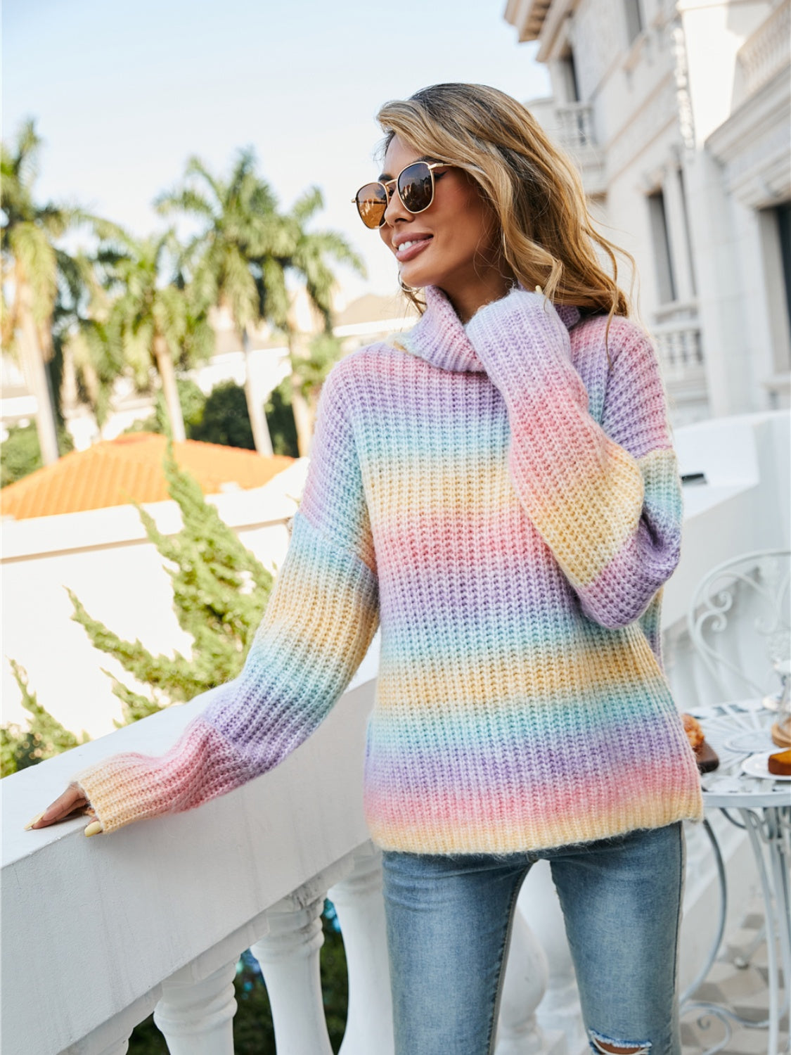 Angel Wings Contrast Turtleneck Dropped Shoulder Sweater - The Goddess Galleries