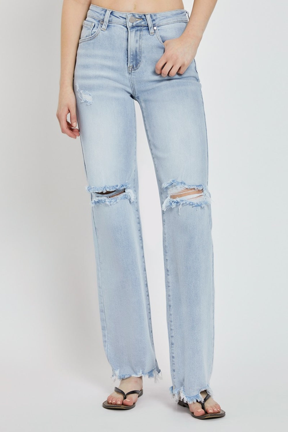 RISEN Full Size High Rise Distressed Wide Leg Jeans - The Goddess Galleries