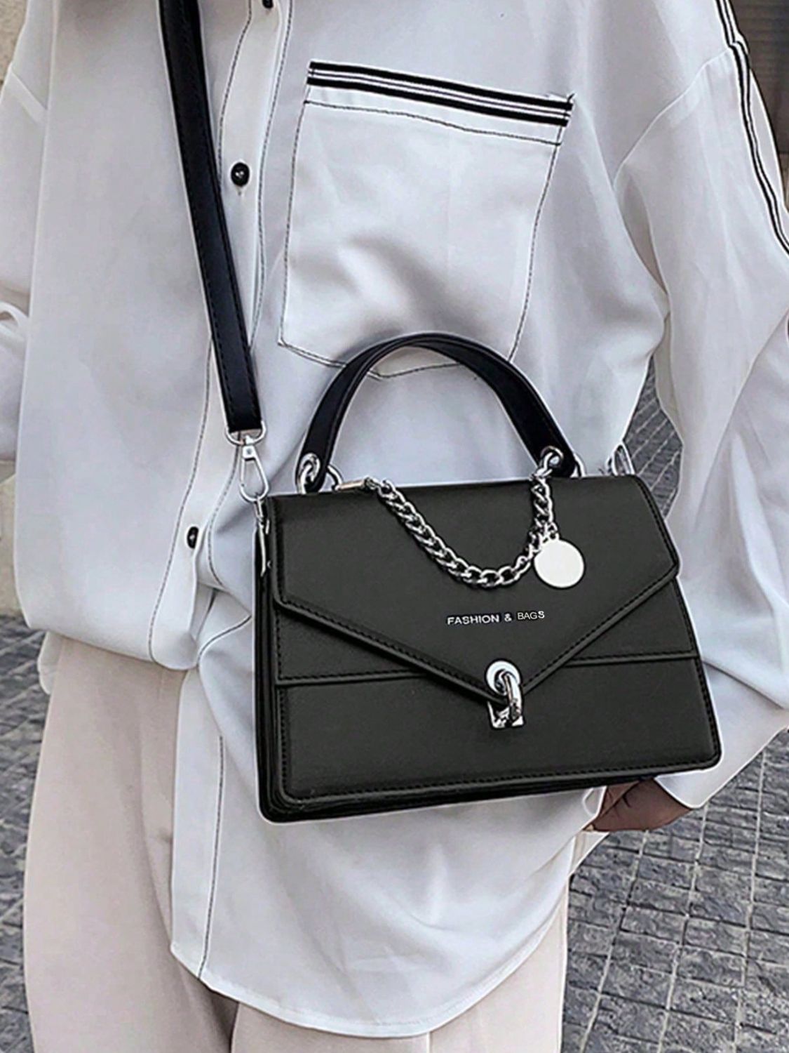 Chain PU Leather Detachable Shoulder Strap Handbag - The Goddess Galleries