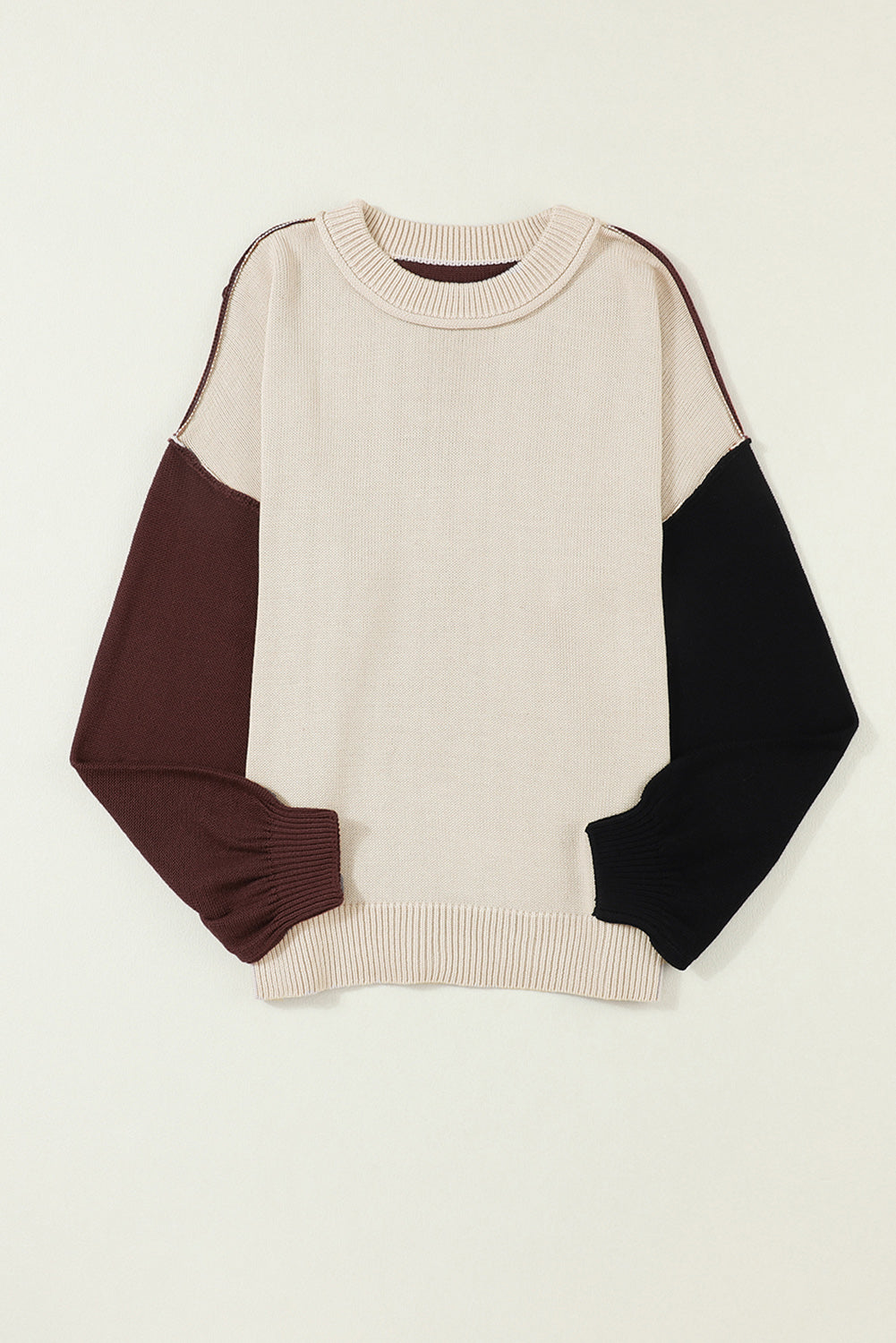 Contrast Round Neck Dropped Shoulder Sweater - The Goddess Galleries