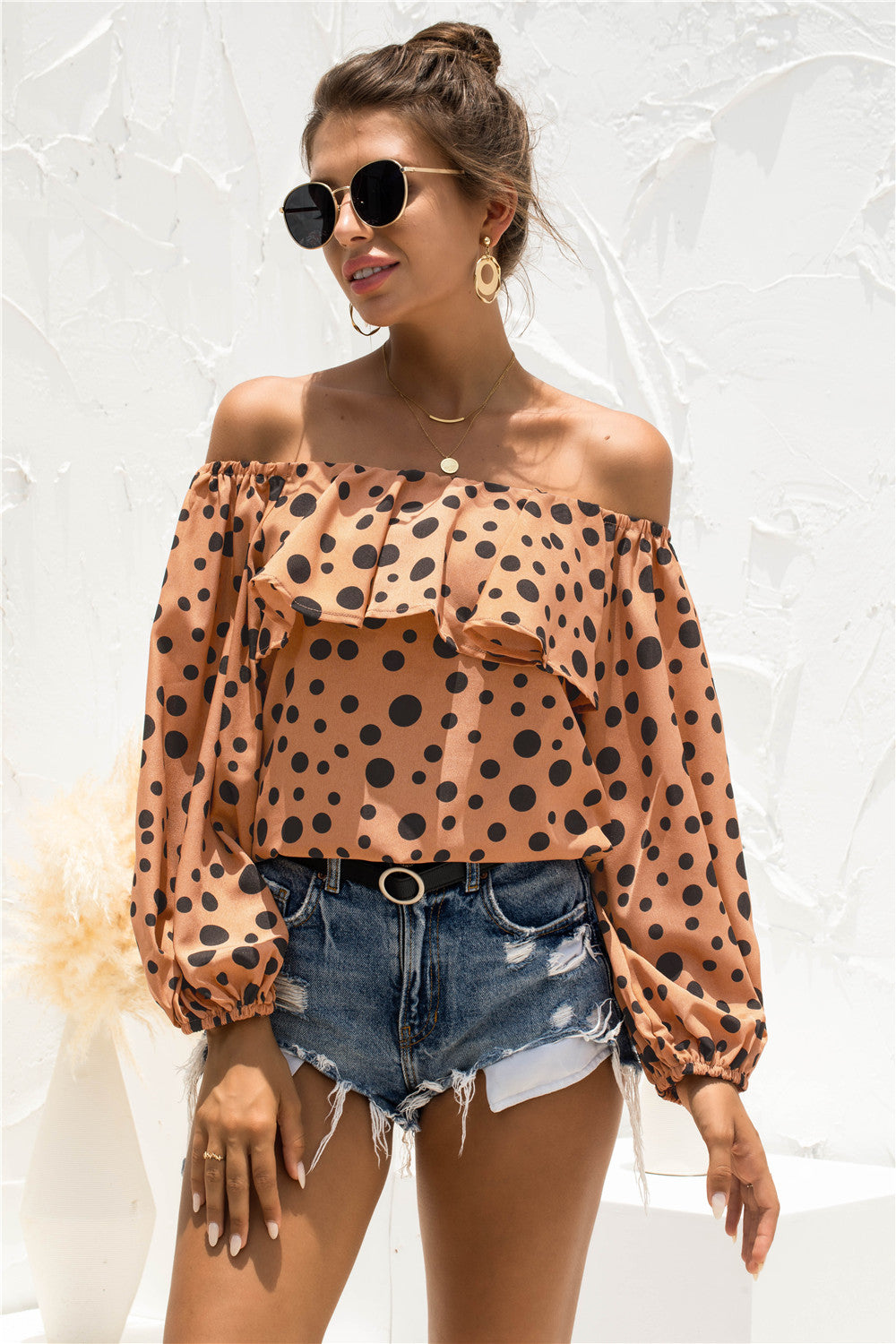 Polka Dot Off-Shoulder Layered Blouse - The Goddess Galleries