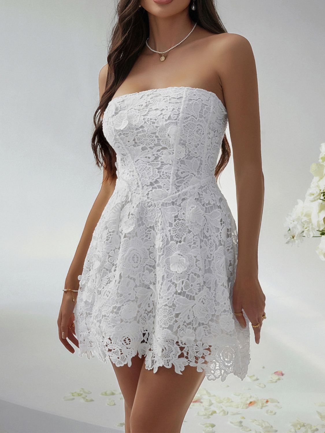 Devine Lace-Up Tube Lace Mini Dress - The Goddess Galleries