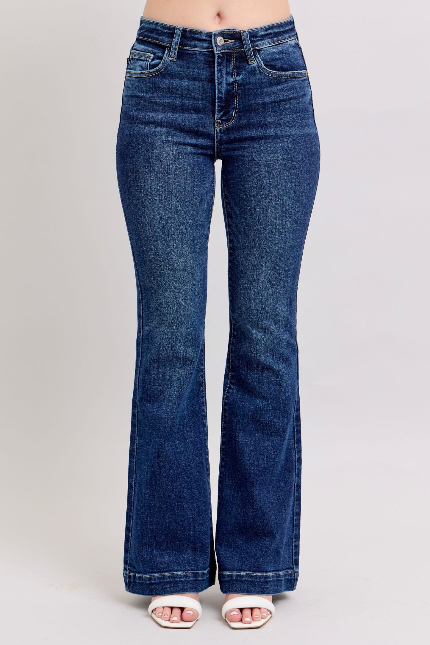 Judy Blue Full Size High Rise Flare Jeans with Pockets Plus Size - The Goddess Galleries