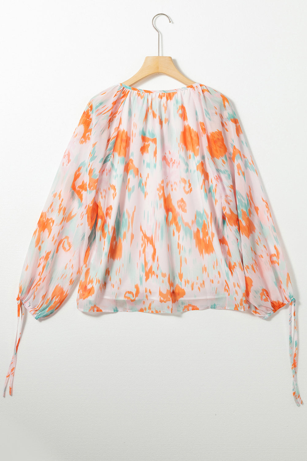 Printed Tie Neck Long Sleeve Blouse - The Goddess Galleries