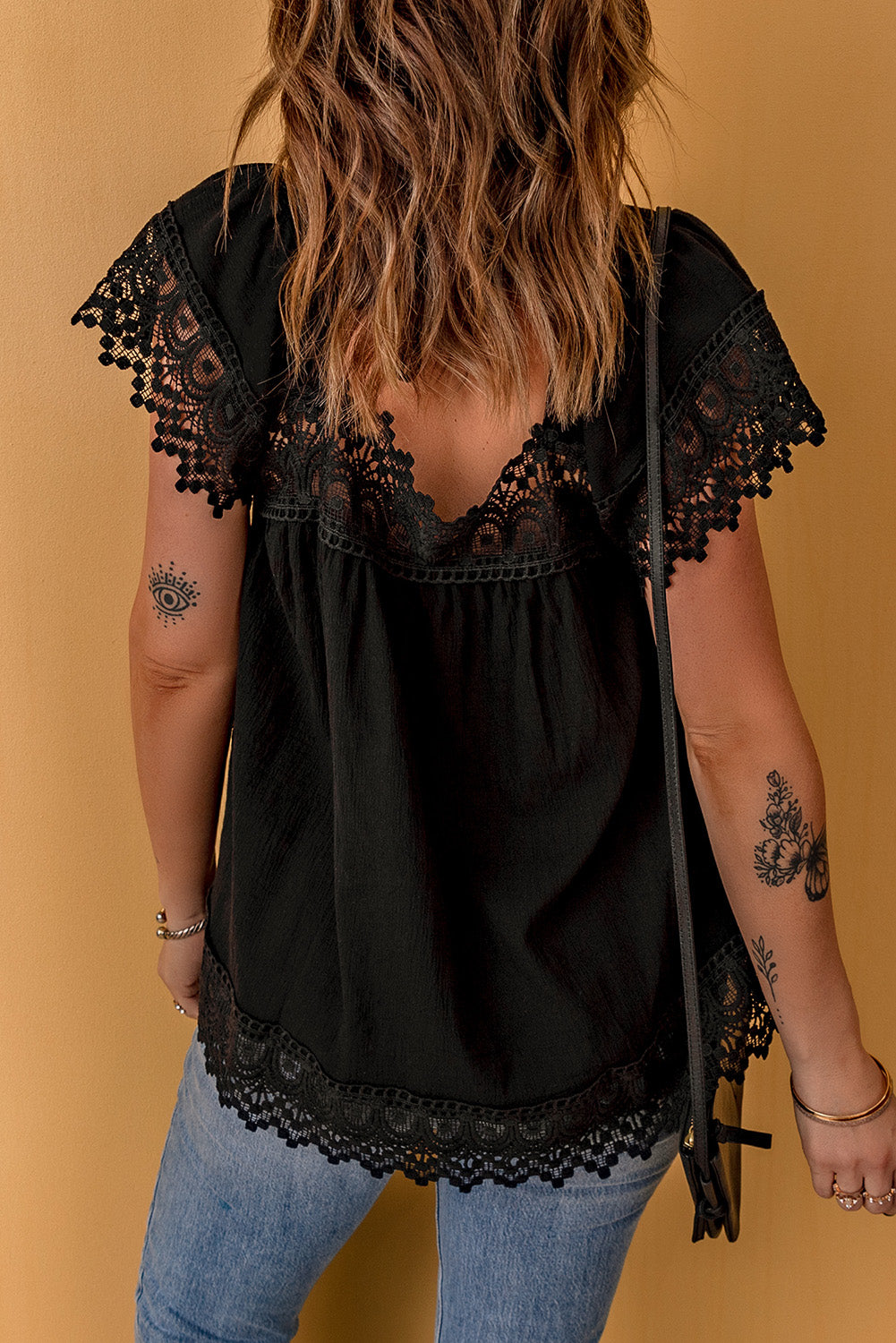 Lace Detail Square Neck Short Sleeve Blouse - The Goddess Galleries