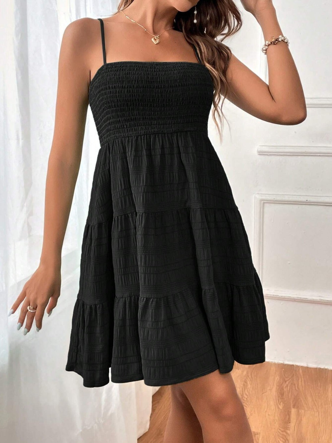 Tiered Smocked Square Neck Cami Dress - The Goddess Galleries