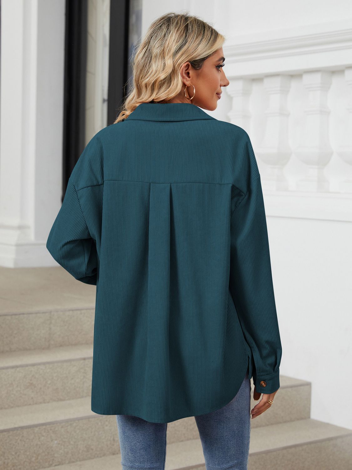 Button Up Long Sleeve Shirt with Breast Pockets - The Goddess Galleries