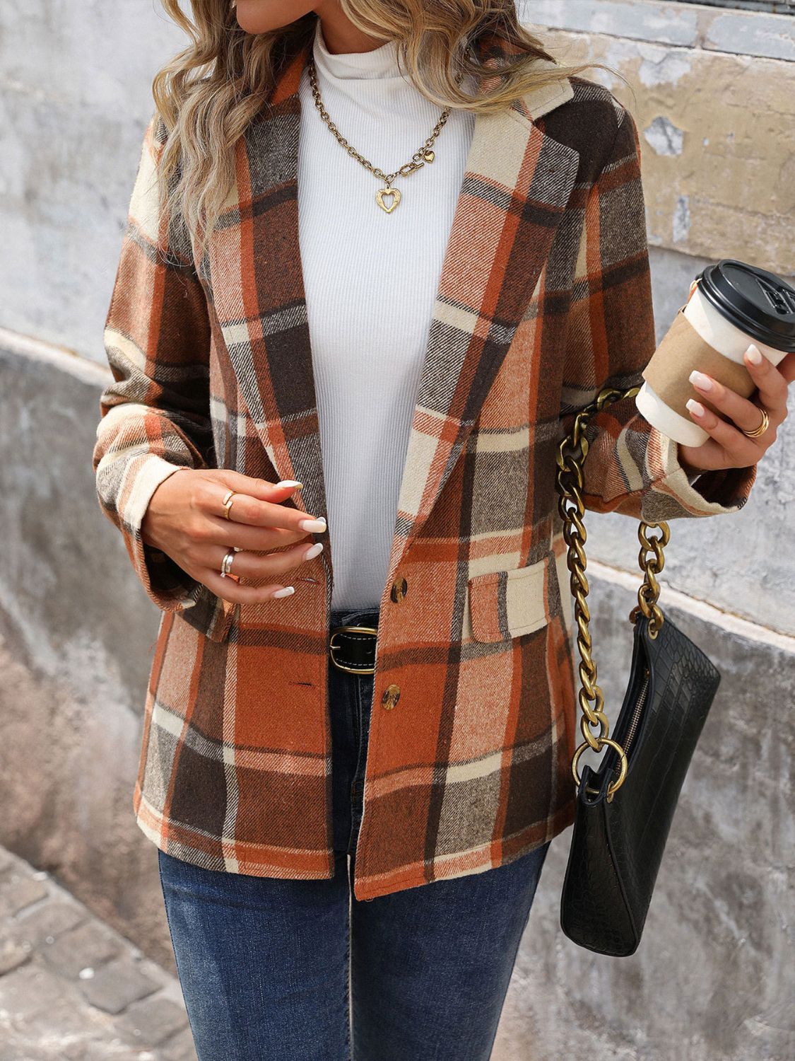 Perfee Plaid Button Down Lapel Collar Blazer - The Goddess Galleries