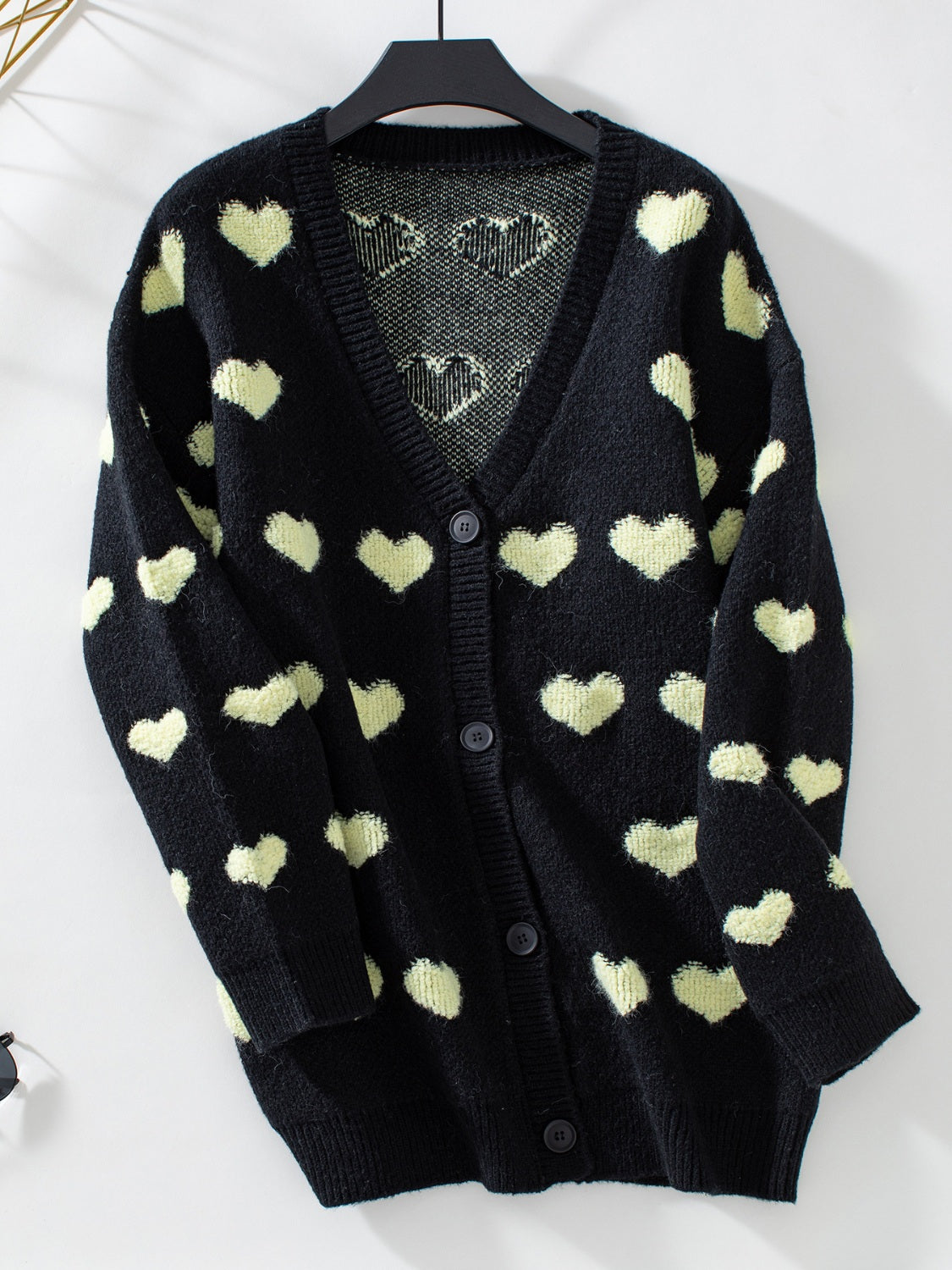 Heart V-Neck Button Up Long Sleeve Cardigan - The Goddess Galleries
