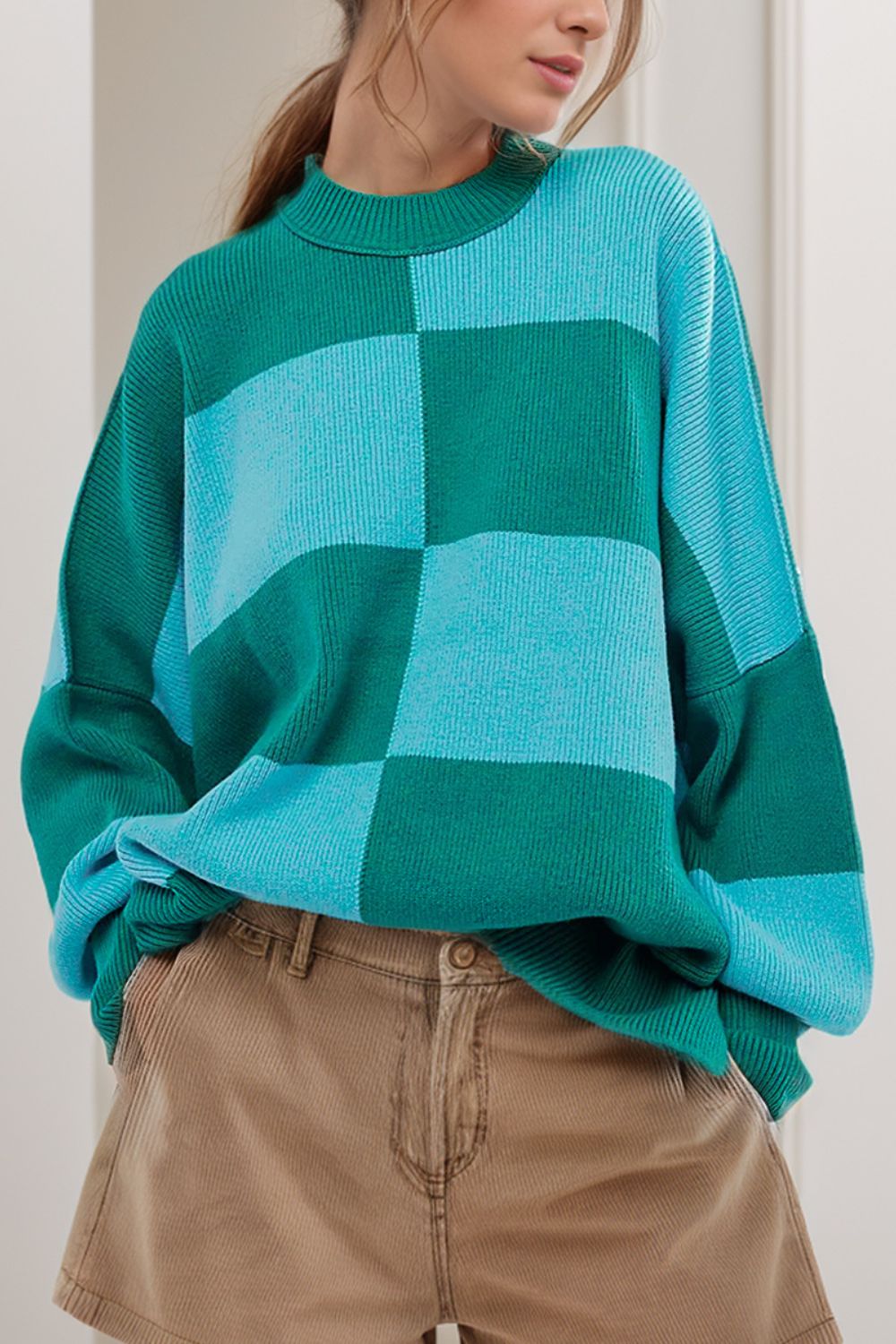 Color Block Round Neck Long Sleeve Sweater - The Goddess Galleries