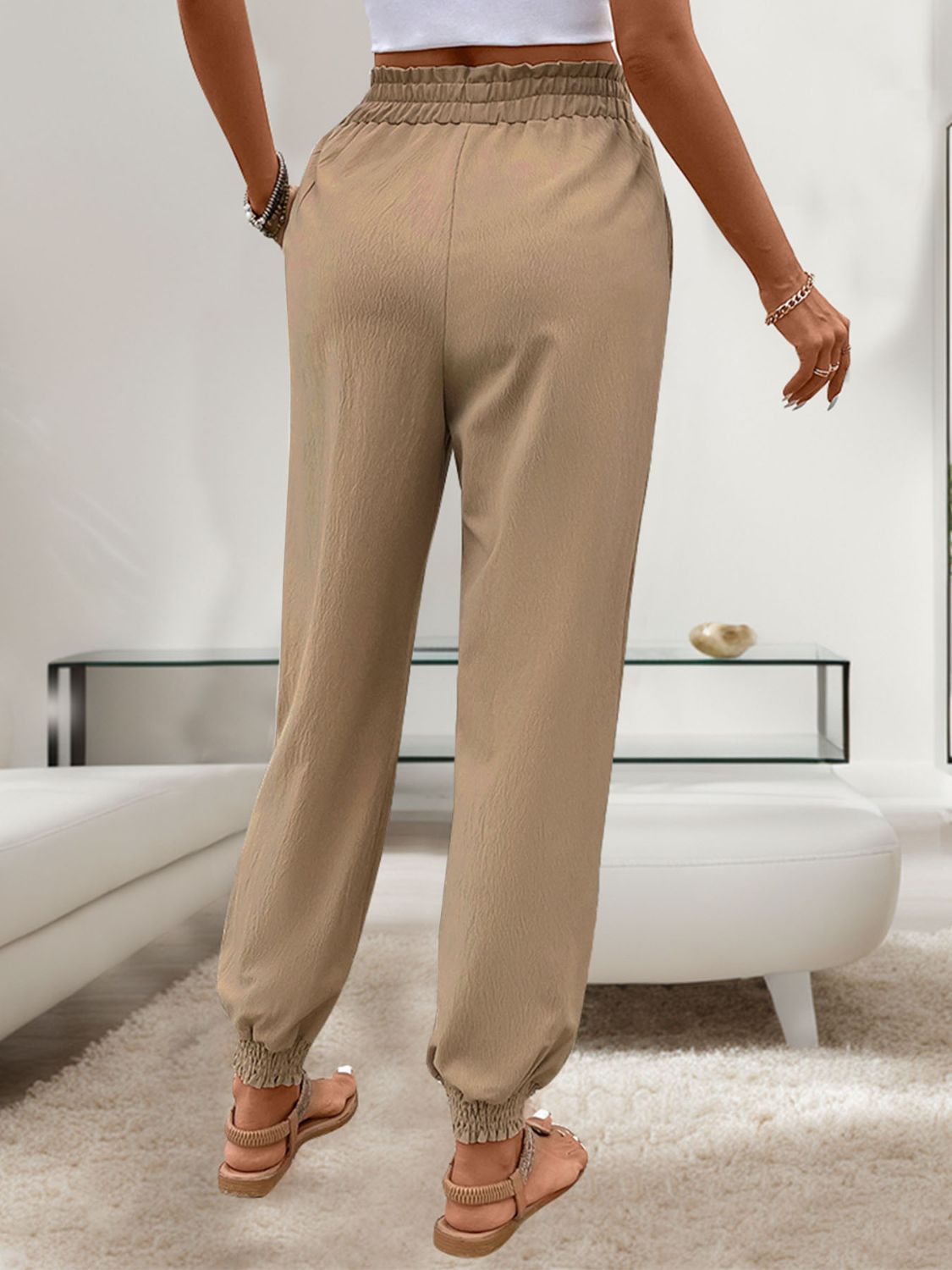 Perfee Tied Elastic Waist Pants with Pockets - The Goddess Galleries
