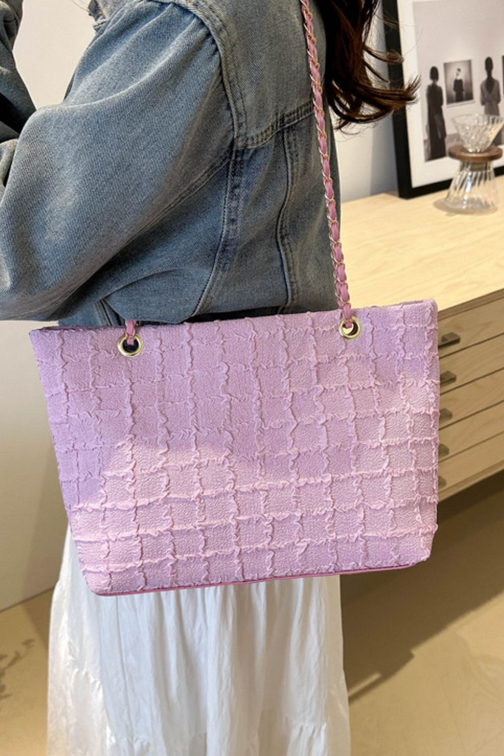 Polyester Texture Chain Tote bag - The Goddess Galleries