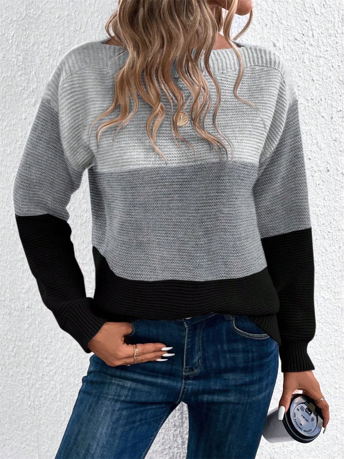 Color Block Drop Shoulder Long Sleeve Sweater - The Goddess Galleries