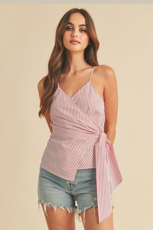 Aemi + Co Side Knotted Surplice Striped Cami - The Goddess Galleries