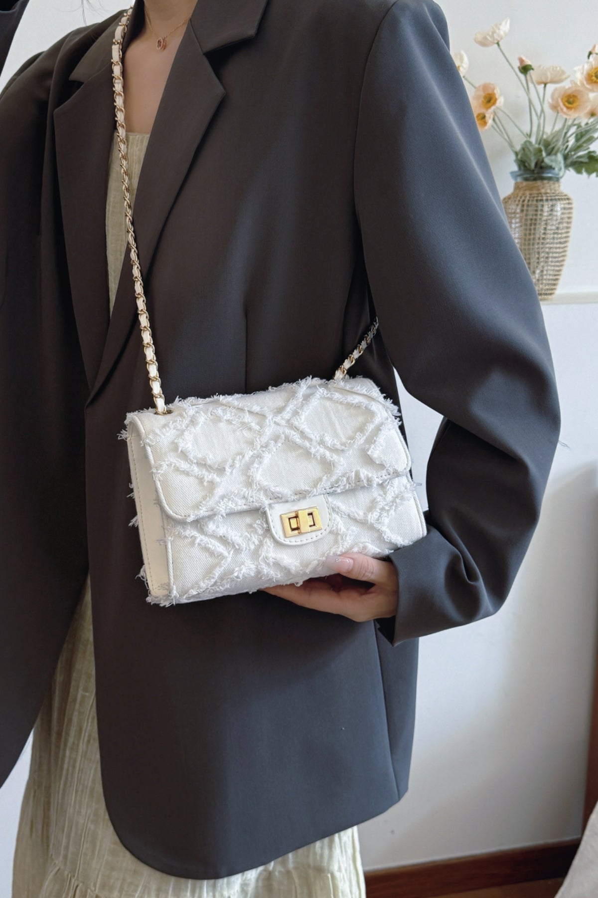 Raw Hem Denim Crossbody Bag - The Goddess Galleries