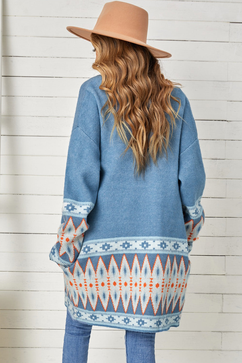 Geometric Open Front Long Sleeve Cardigan - The Goddess Galleries
