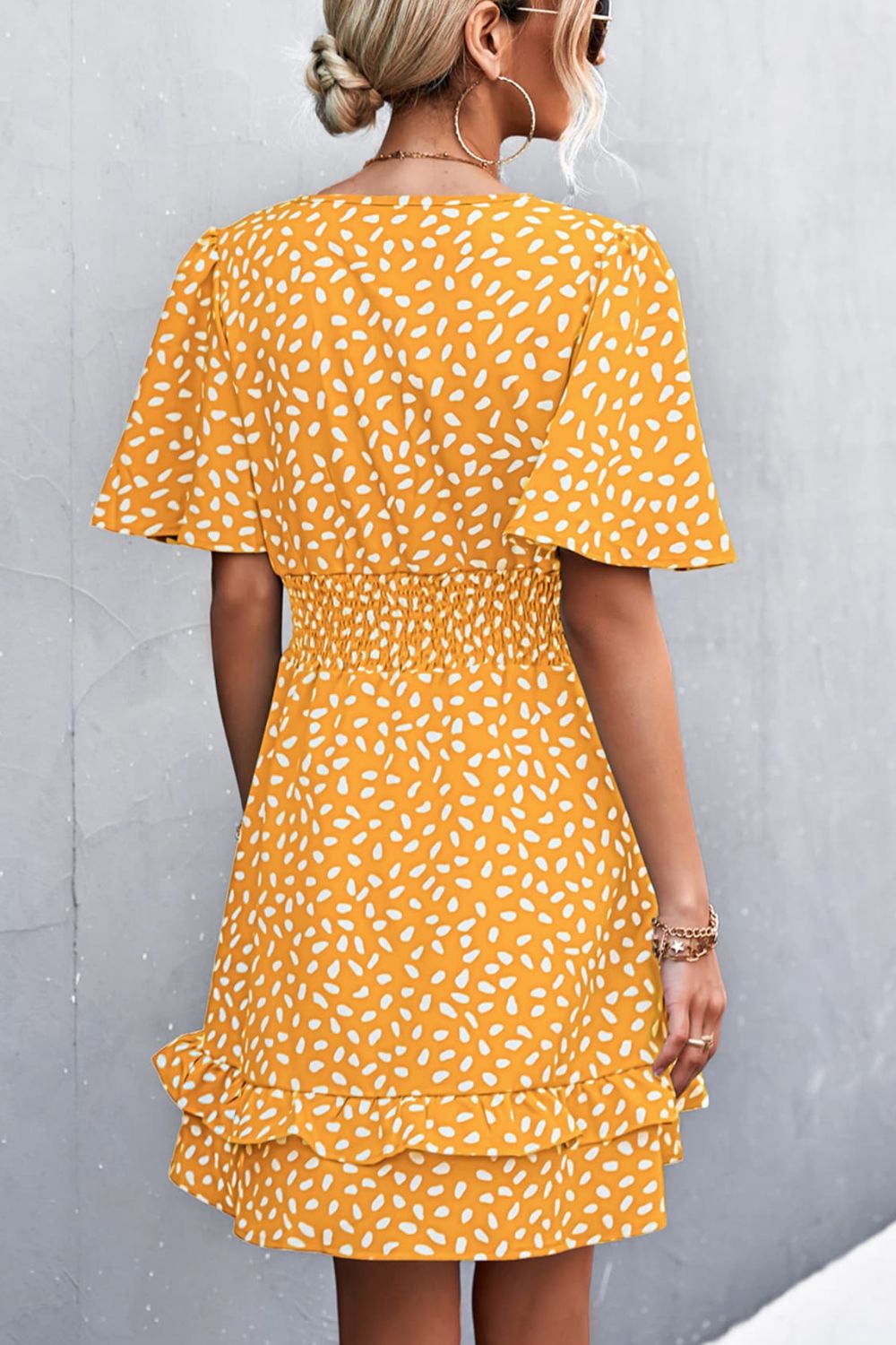 Printed Smocked Waist Layered Surplice Dress - The Goddess Galleries