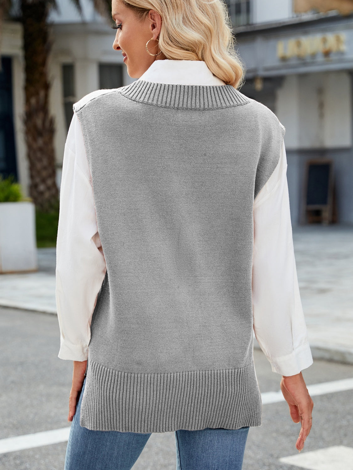 Side Slit V-Neck Sweater Vest - The Goddess Galleries
