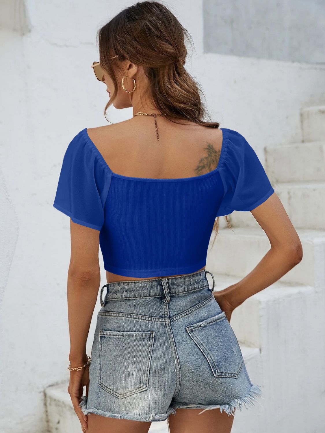 Drawstring Short Sleeve Crop Top - The Goddess Galleries