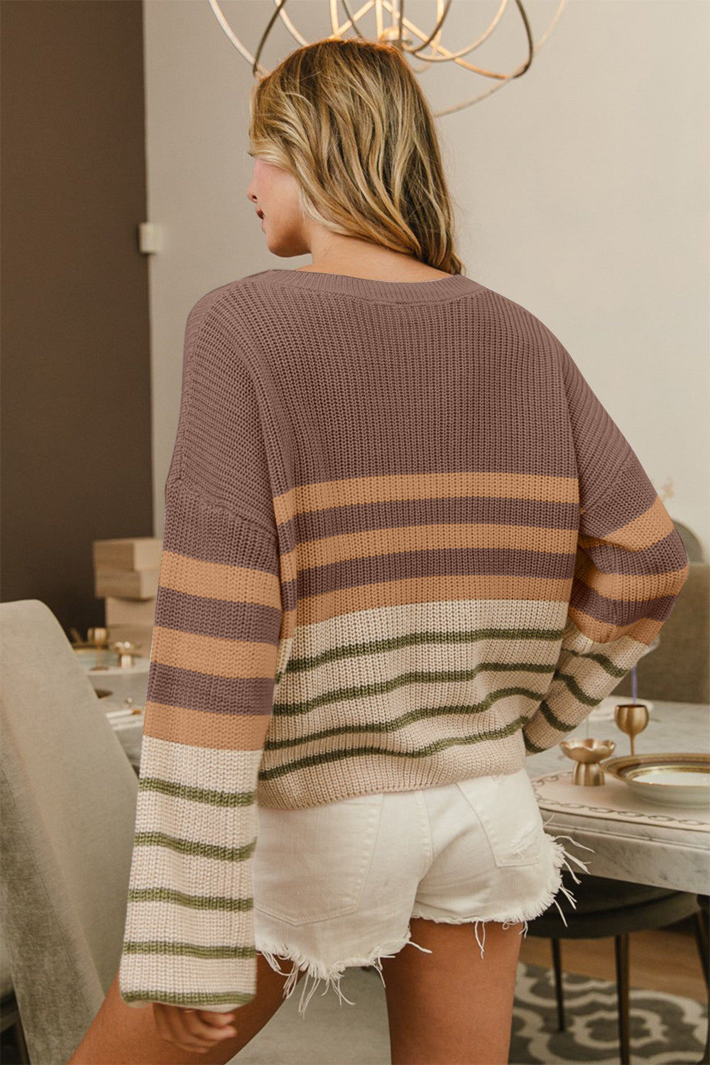 BiBi Color Block Striped Long Sleeve Sweater - The Goddess Galleries