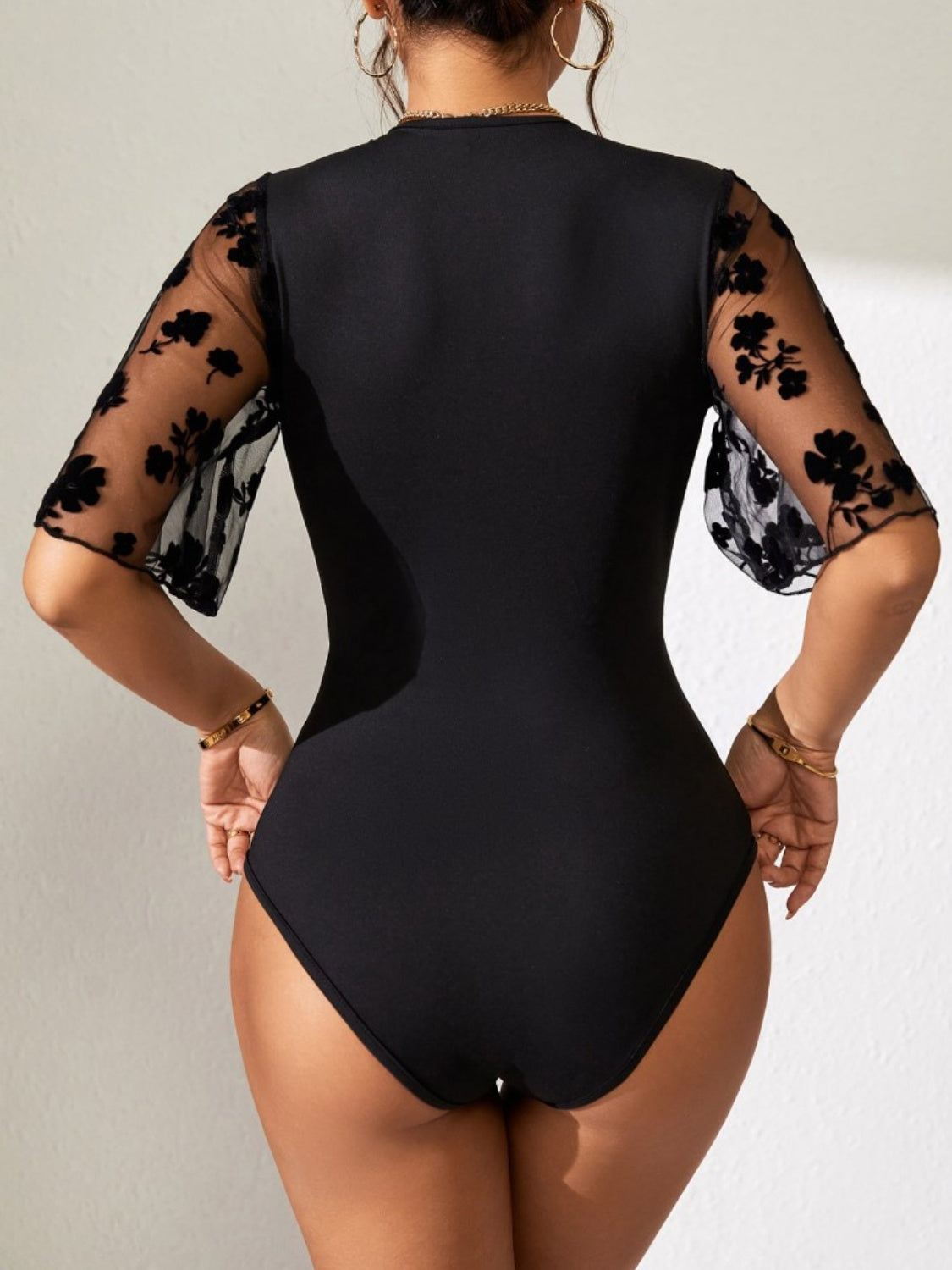 Surplice Lace Flutter Sleeve Bodysuit - The Goddess Galleries