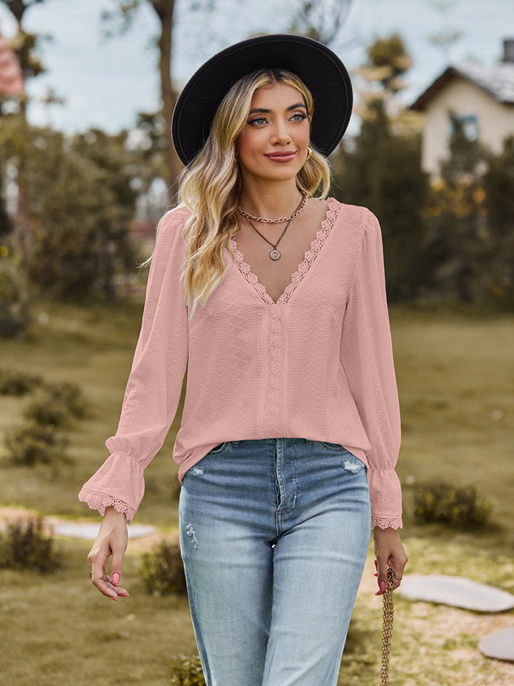 V-Neck Flounce Sleeve Blouse - The Goddess Galleries
