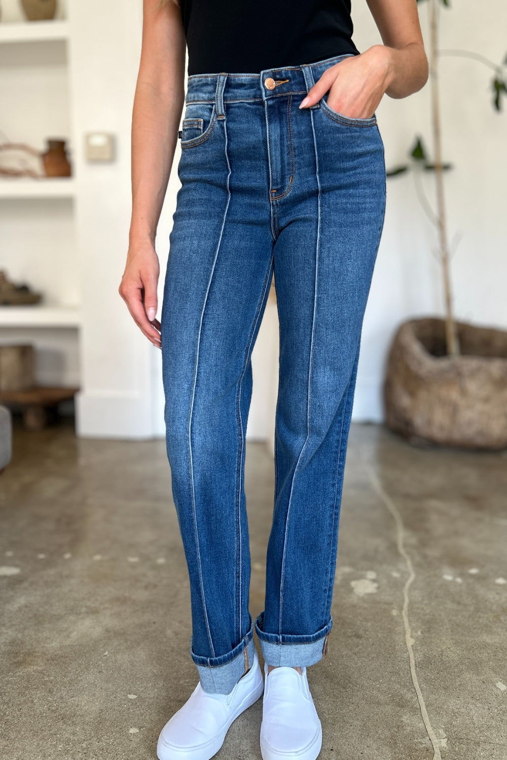 Judy Blue Full Size High Waist Front Seam Detail Straight Jeans - The Goddess Galleries
