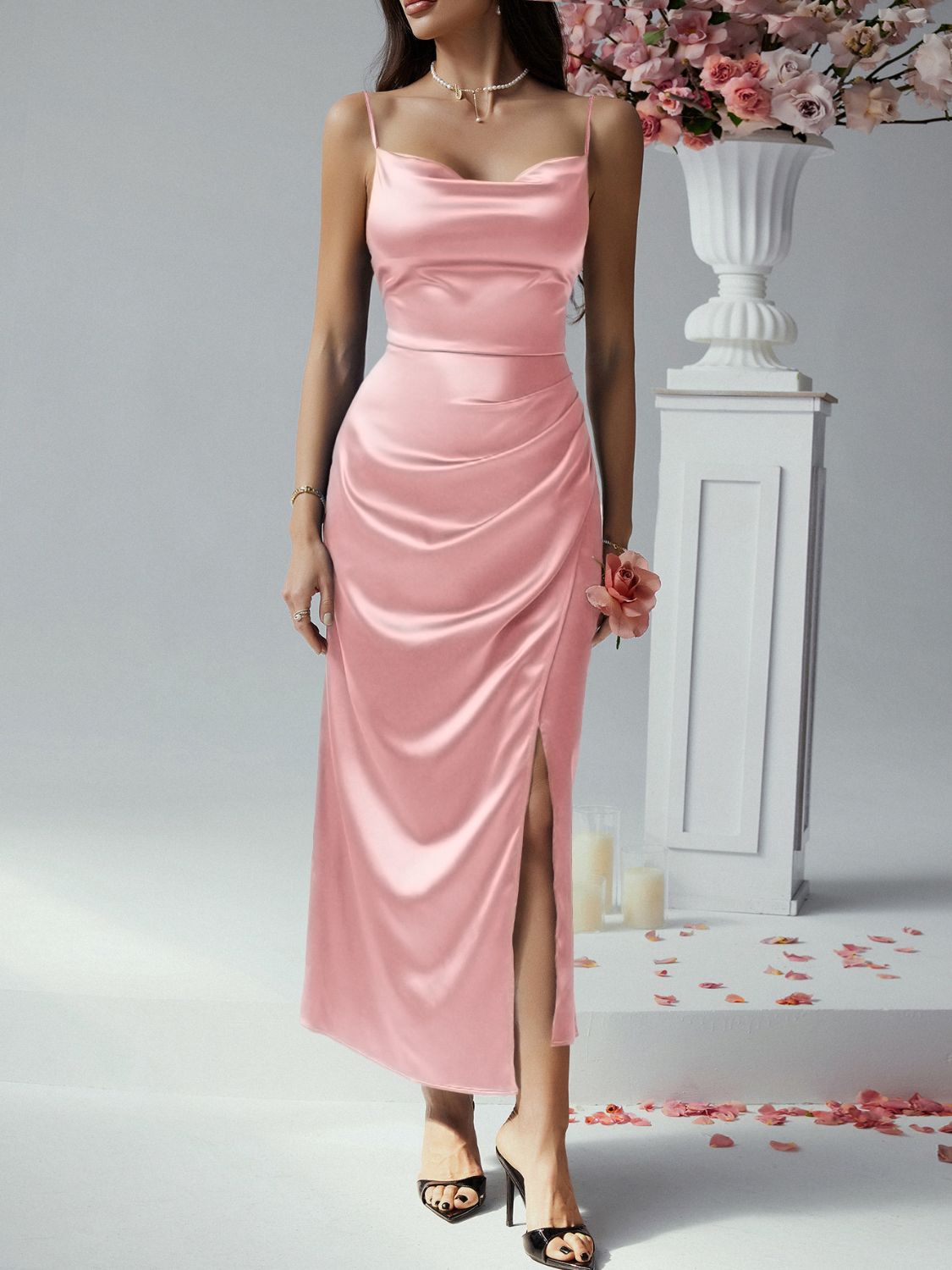 Devine Slit Ruched Maxi Cami Dress - The Goddess Galleries