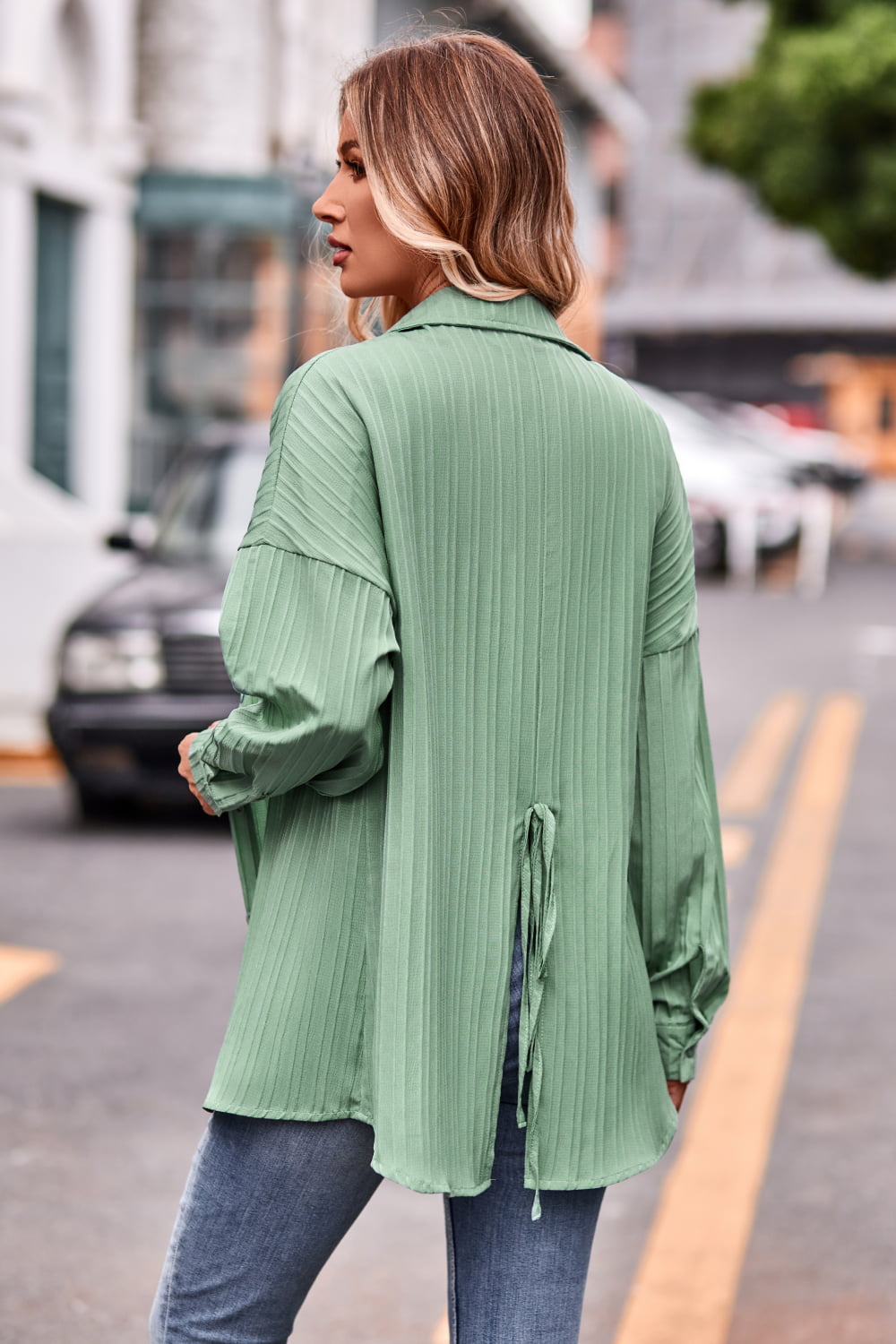Slit Dropped Shoulder Longline Shirt - The Goddess Galleries