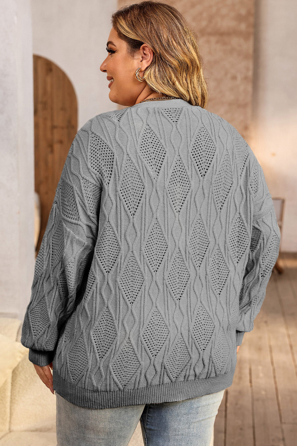 Plus Size Cable-Knit Button Up Sweater - The Goddess Galleries