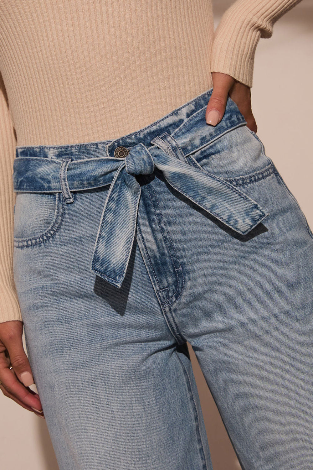 Tied Wide Leg Jeans with Pockets - The Goddess Galleries