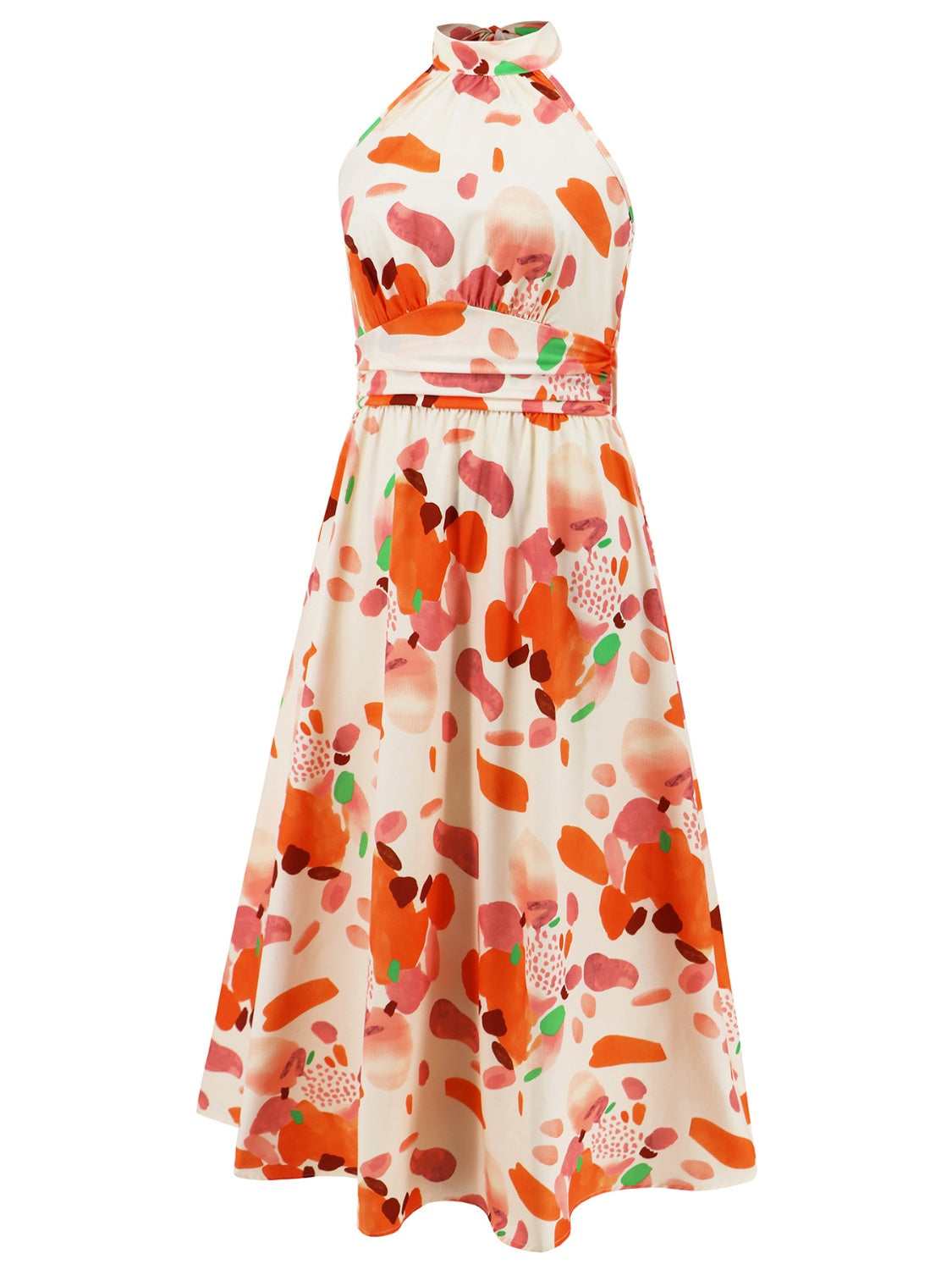 Ruched Printed Halter Neck Dress - The Goddess Galleries