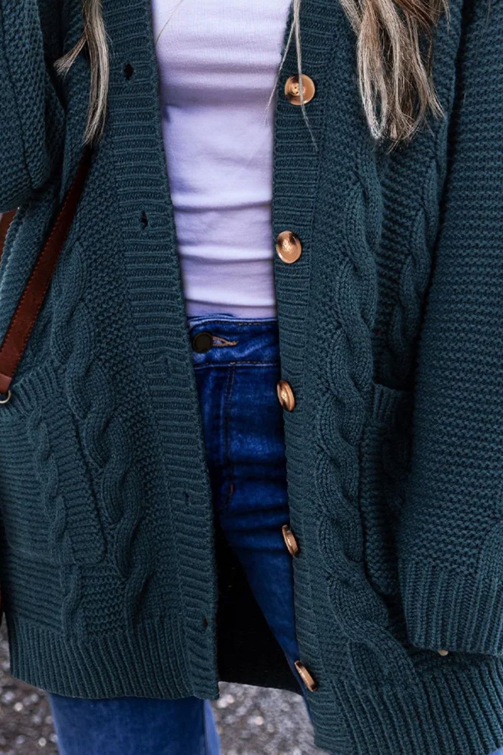 Cable-Knit Button Up Long Sleeve Cardigan - The Goddess Galleries