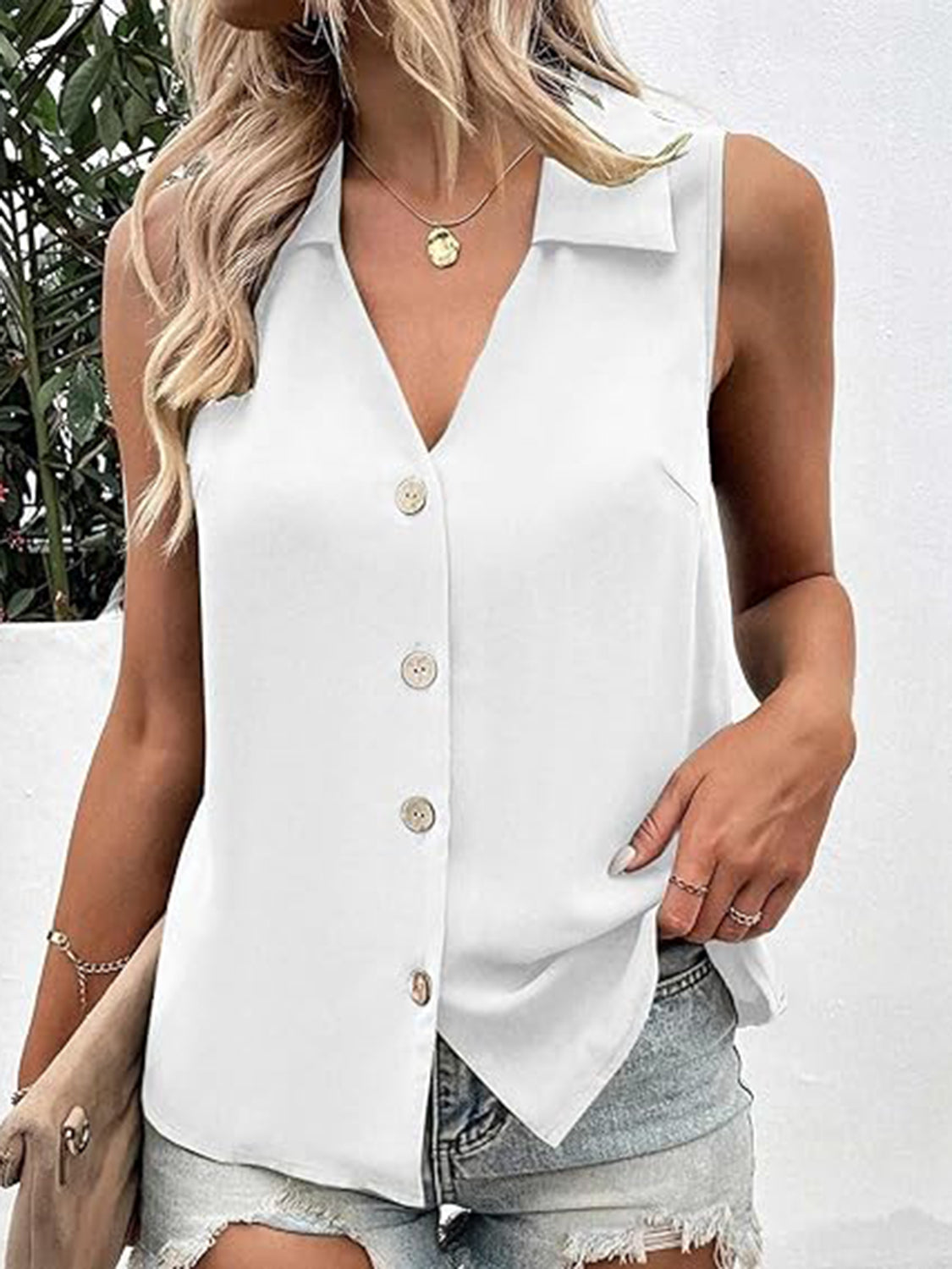 Full Size Johnny Collar Button Up Tank - The Goddess Galleries