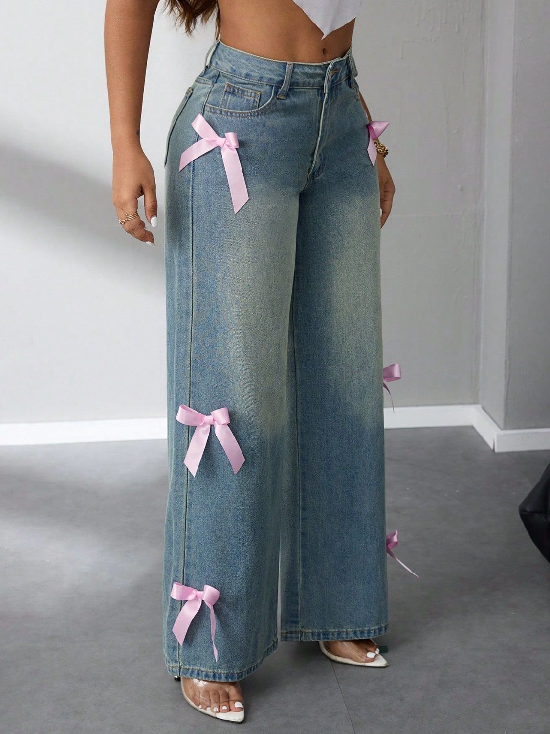 Bow High Rise Wide Leg Jeans - The Goddess Galleries