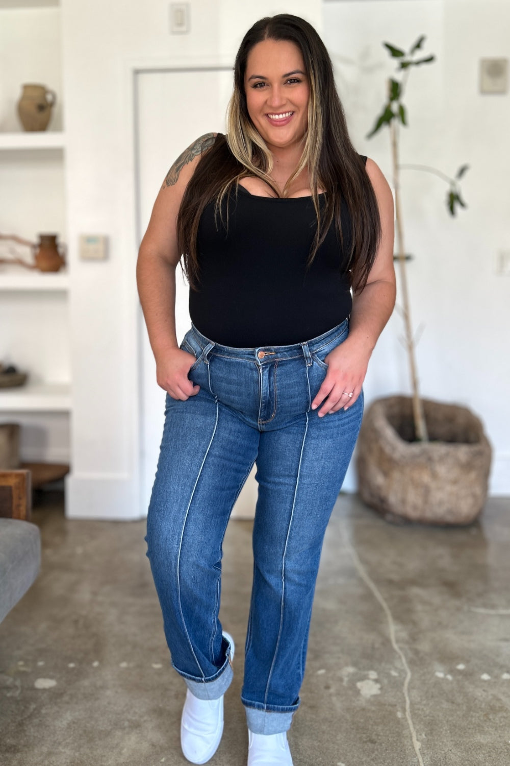 Judy Blue Full Size High Waist Front Seam Detail Straight Jeans - The Goddess Galleries