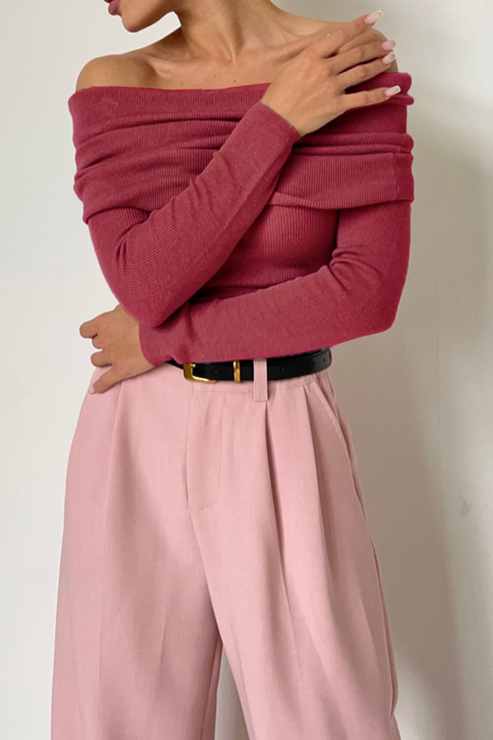 Off-Shoulder Long Sleeve Knit Top - The Goddess Galleries