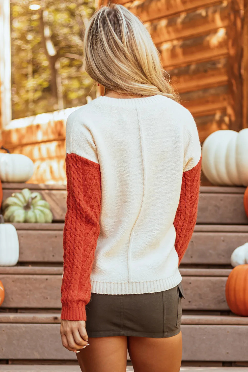Color Block Round Neck Long Sleeve Sweater - The Goddess Galleries
