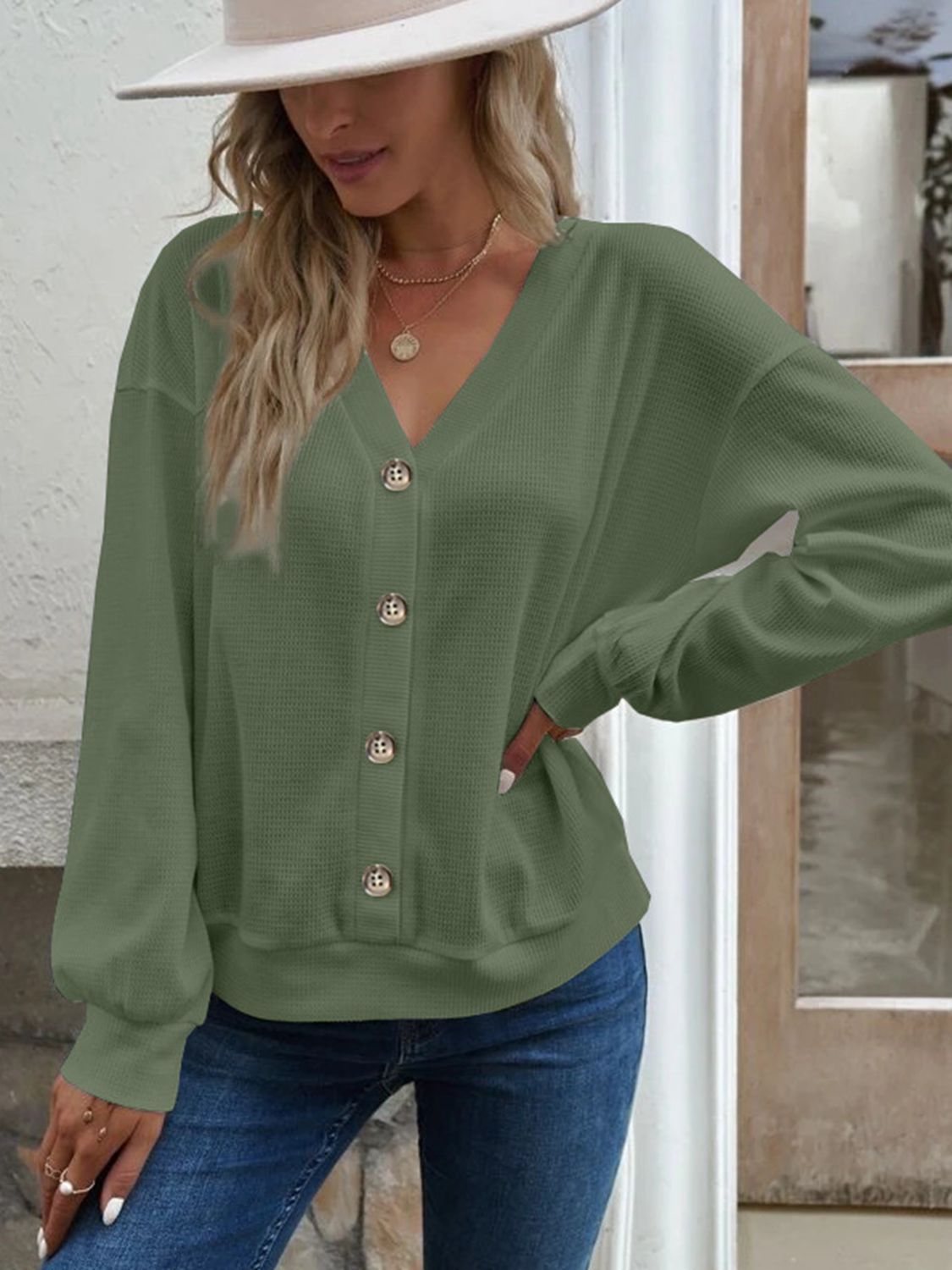V-Neck Dropped Shoulder Blouse - The Goddess Galleries
