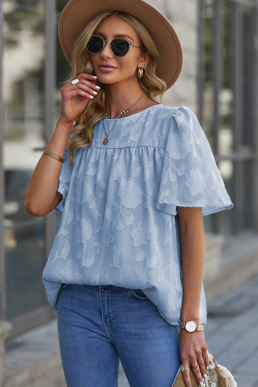 Round Neck Puff Sleeve Blouse - The Goddess Galleries