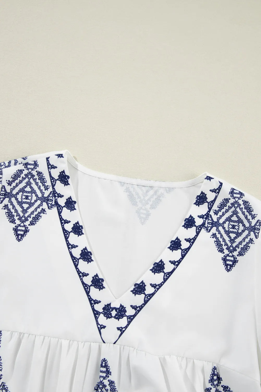 Printed V-Neck Three-Quarter Sleeve Blouse - The Goddess Galleries