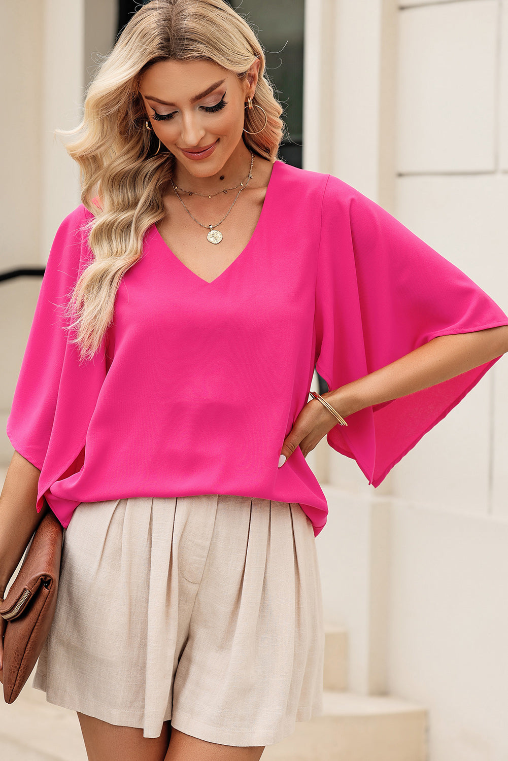 V-Neck Cloak Sleeve Blouse - The Goddess Galleries