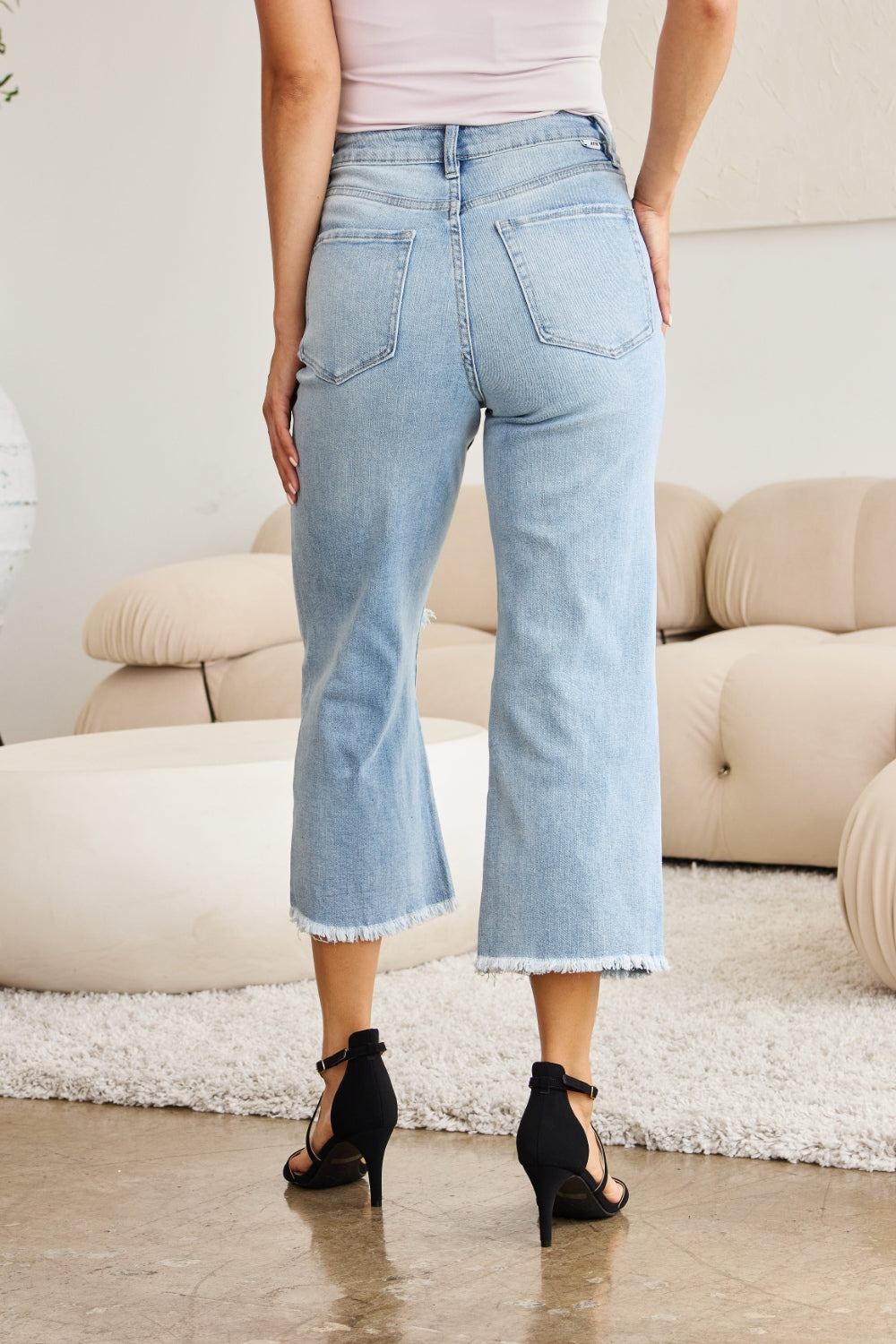 RFM Full Size Tummy Control High Waist Raw Hem Distressed Jeans - The Goddess Galleries