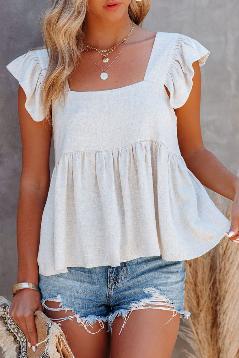 Full Size Ruffled Square Neck Cap Sleeve Blouse - The Goddess Galleries